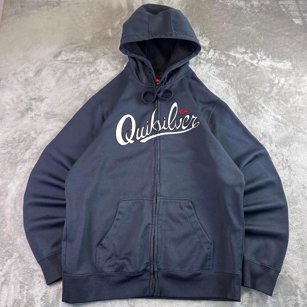 Y2K Quiksilver Spellout Full Zip Hoodie Navy Blue Surf Skater Men’s XL